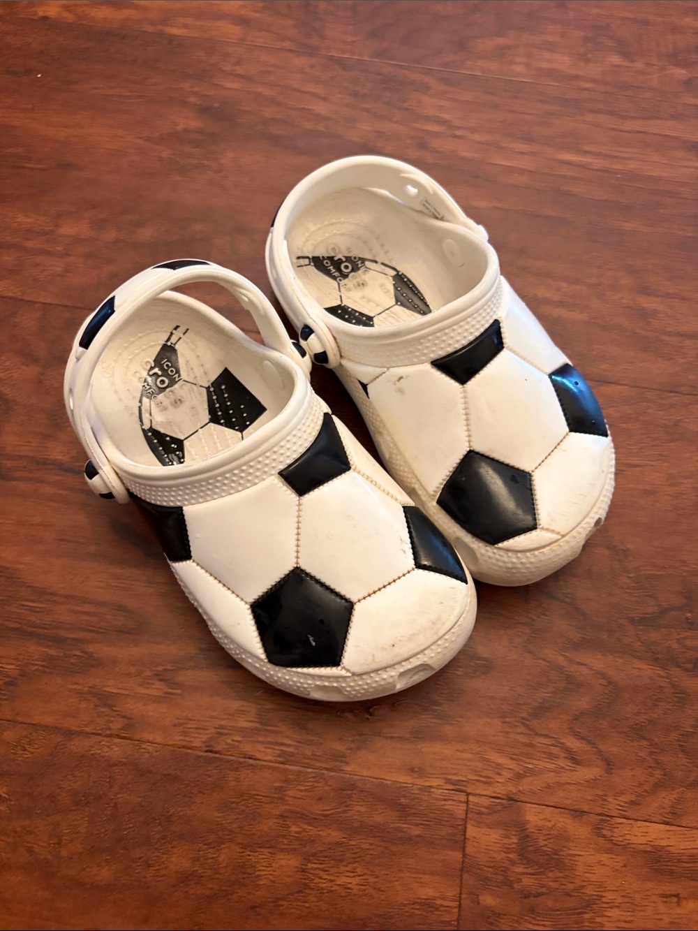 Kids White and Black Soccer Print Crocs- Comfortable Play Shoes